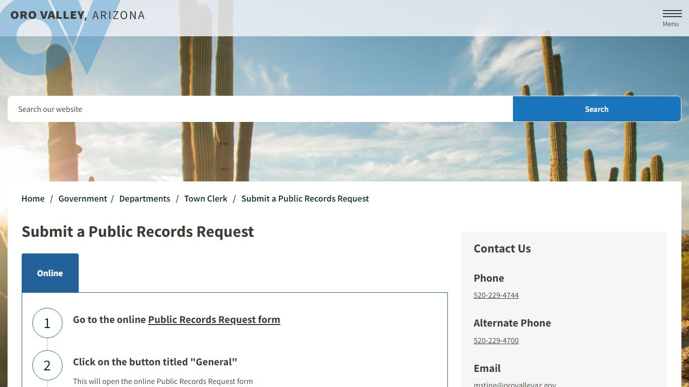 Submit a Public Records Request – Oro Valley | it's in our nature