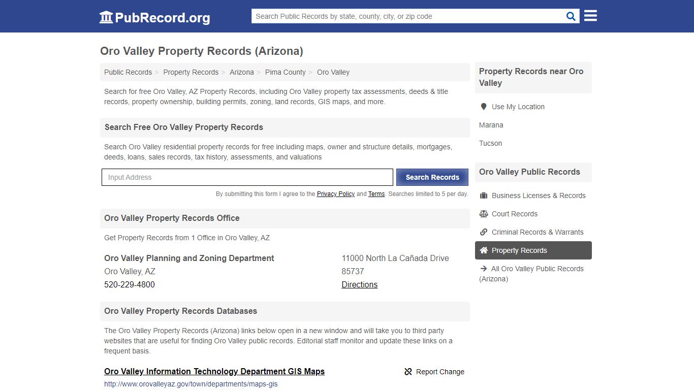 Free Oro Valley Property Records (Arizona Property Records) - PubRecord.org