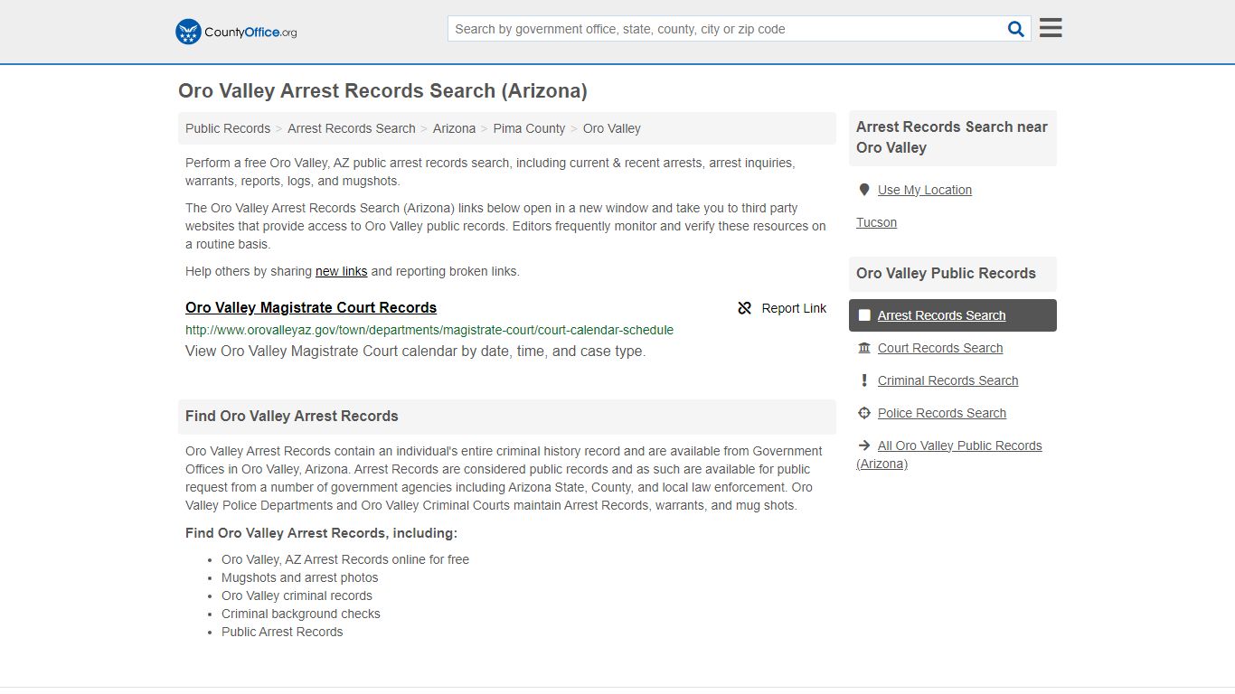 Arrest Records Search - Oro Valley, AZ (Arrests & Mugshots)