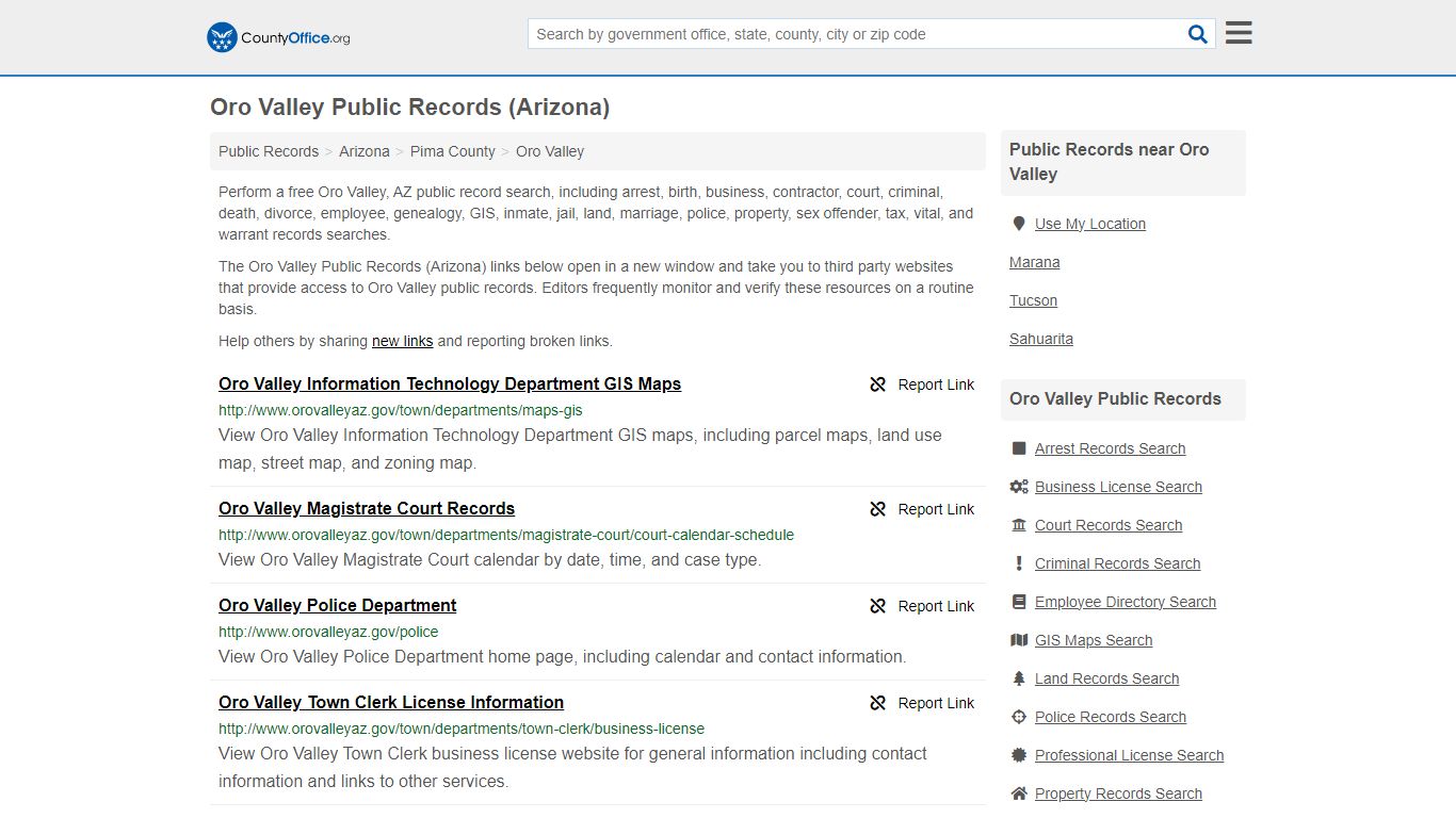 Oro Valley Public Records (Arizona) - County Office