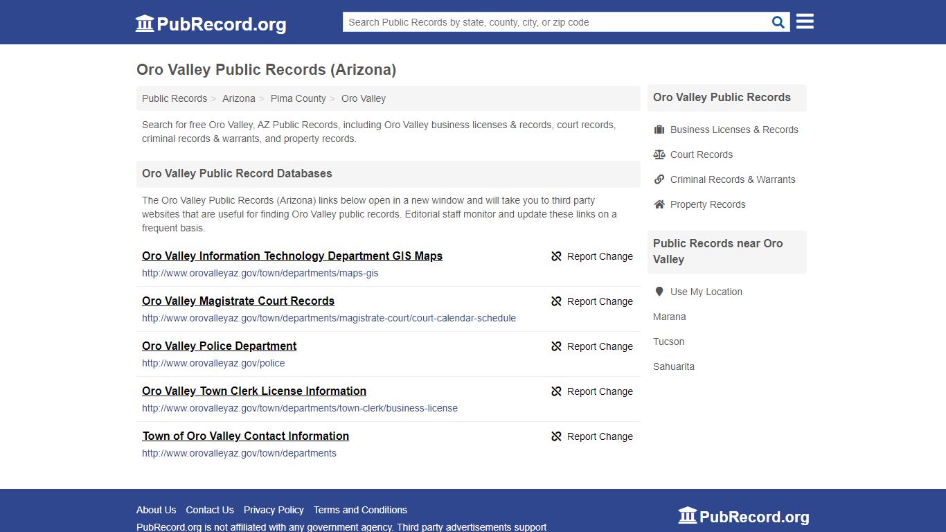 Free Oro Valley Public Records (Arizona Public Records) - PubRecord.org
