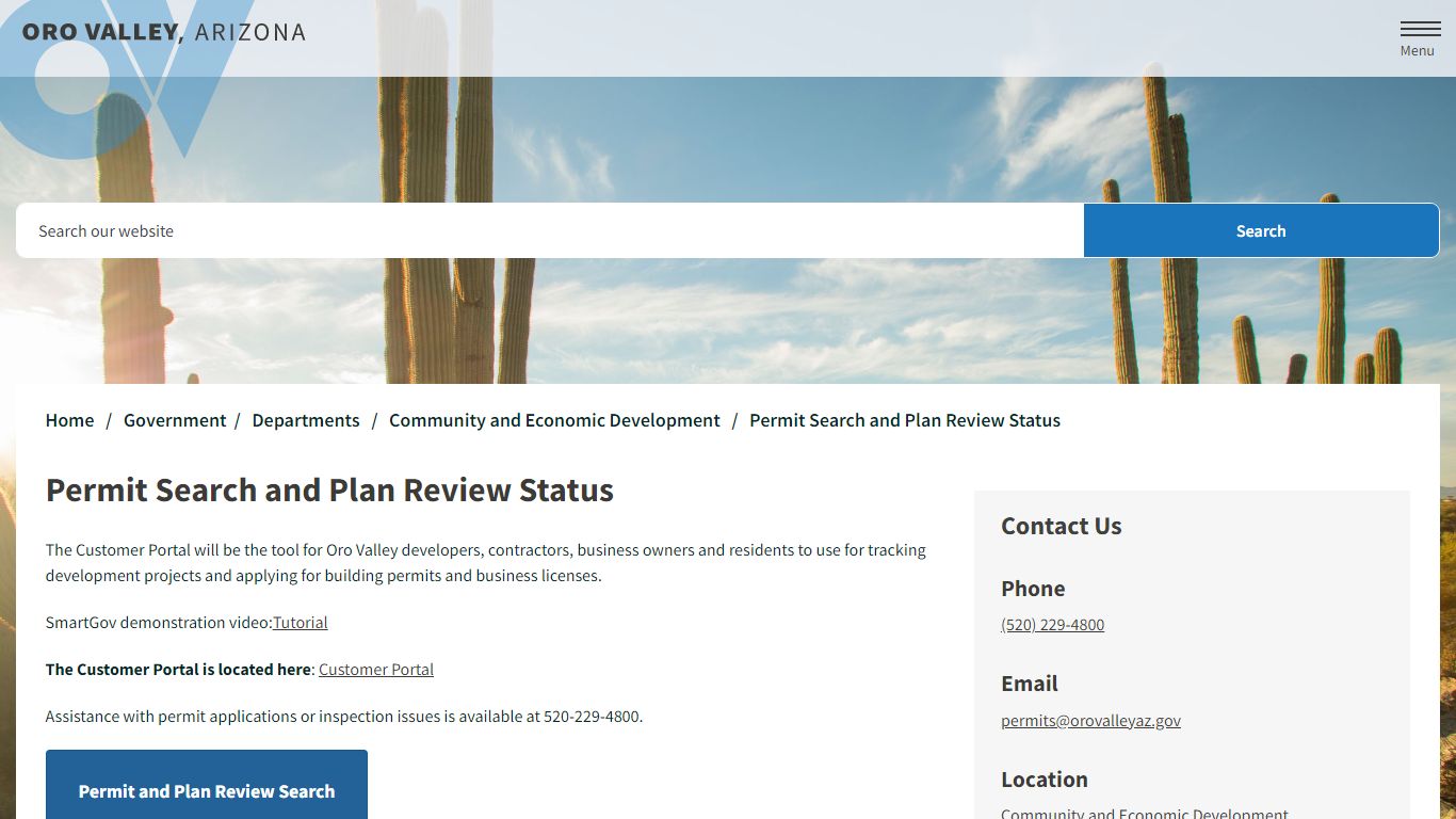 Permit Search and Plan Review Status - Oro Valley